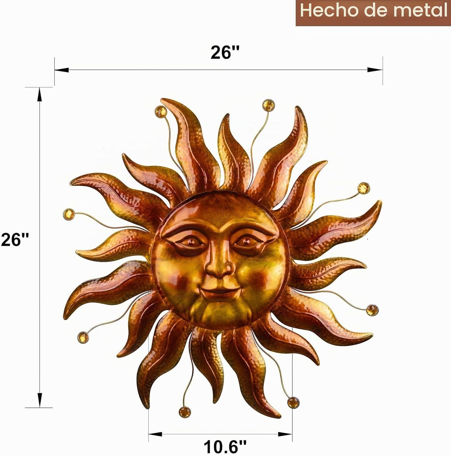Decoración de pared de sol de metal para exteriores, 26 pulgadas, d...