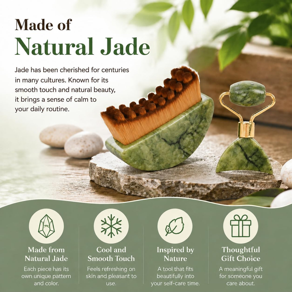 Juego de cepillo facial linfático de jade 2 en 1 y mini rodillo de...