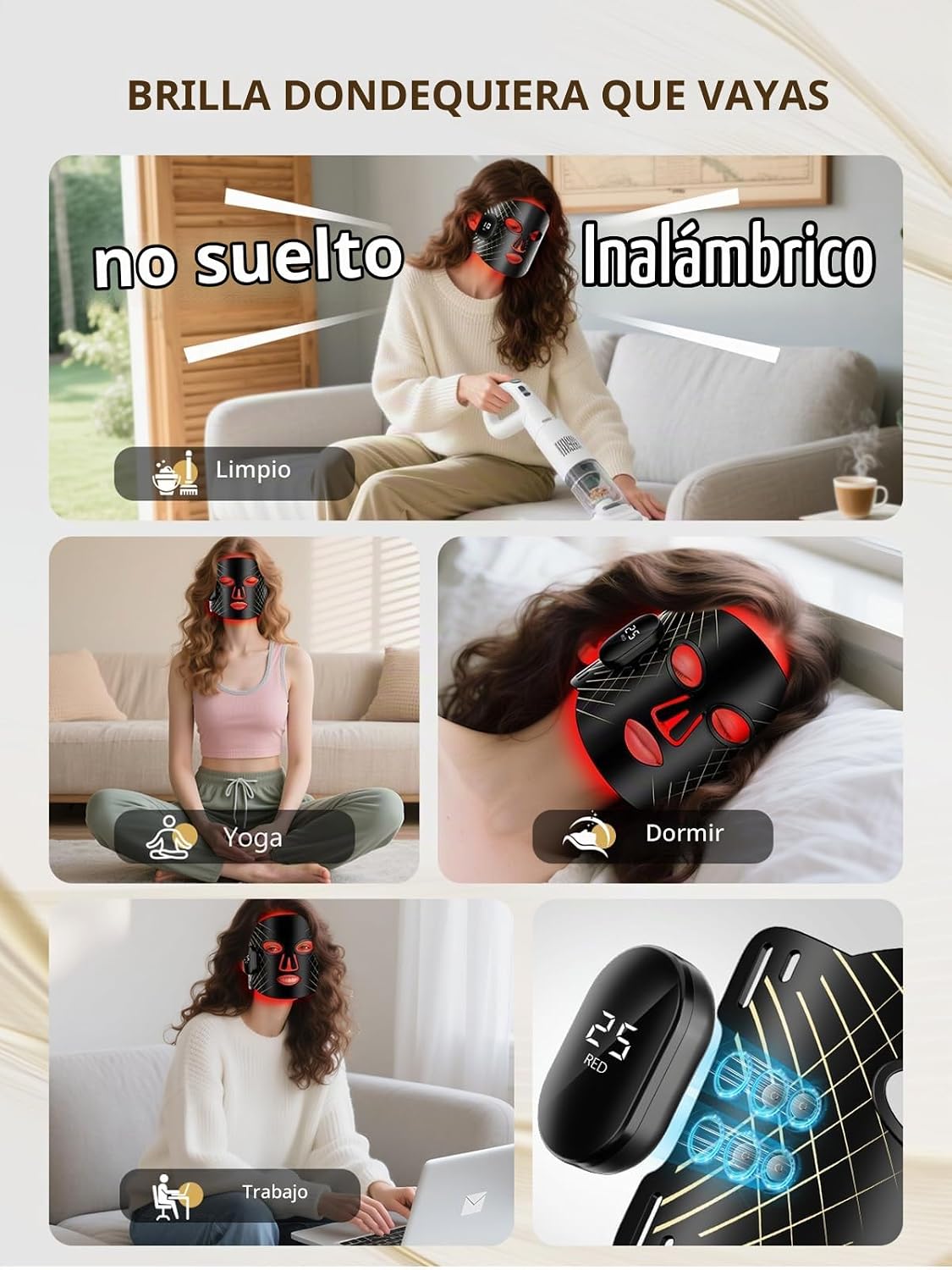 Terapia de luz roja para cara, 4 modos de terapia de luz, máscara f...