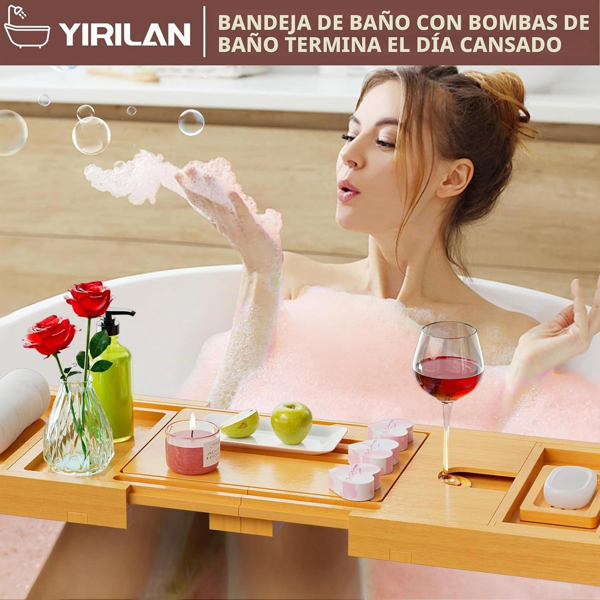 Yirilan Lux - Bandeja expandible para bañera con 3 bombas de baño,...