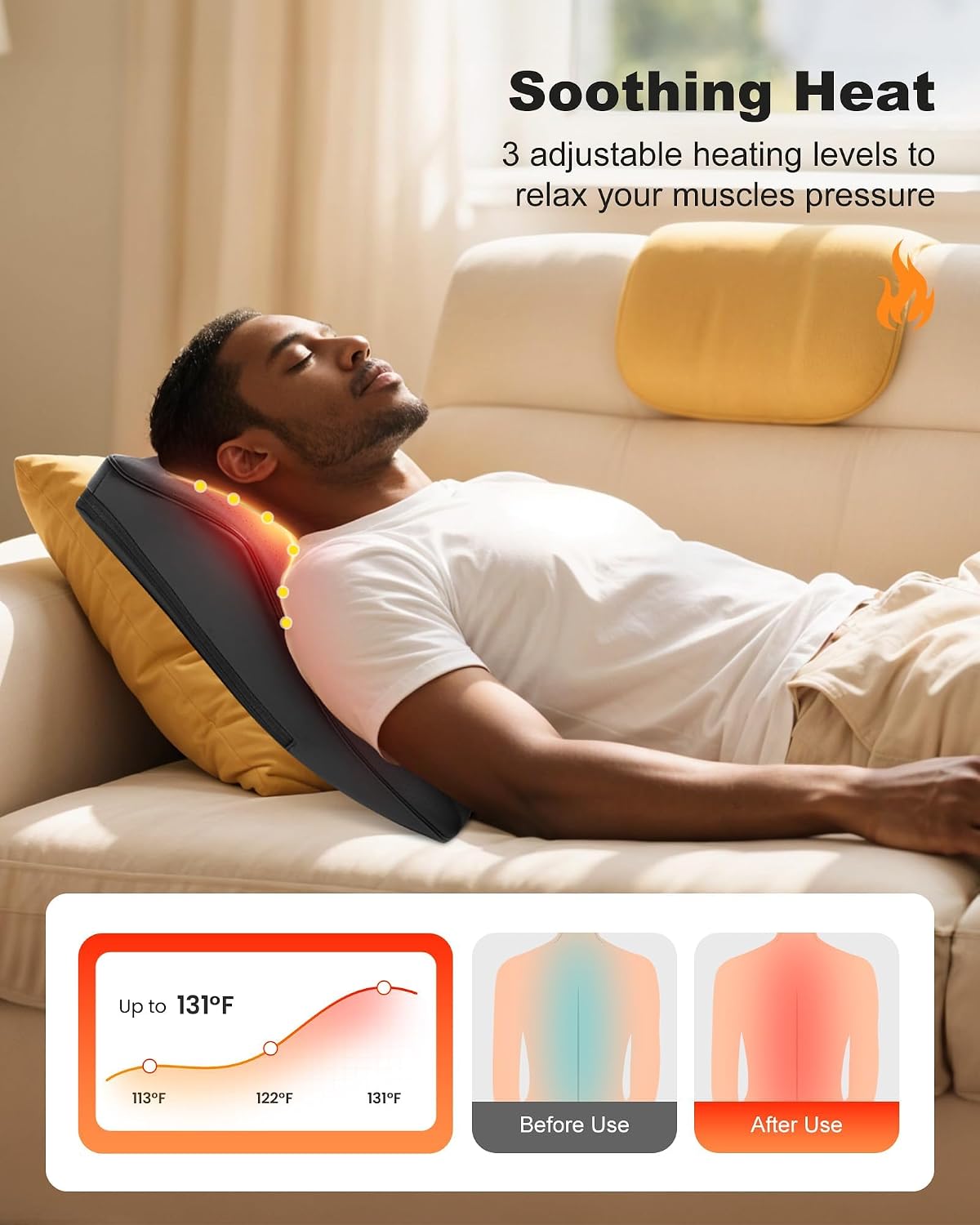 Snailax Shiatsu Masajeador de espalda con calor, almohada de masaje...