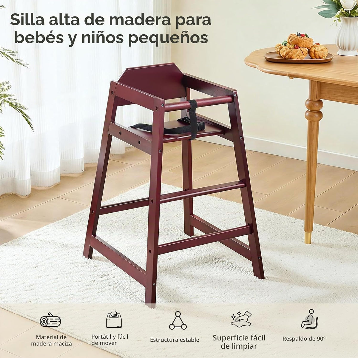 Neoflavie Sillas altas de madera para bebés y niños pequeños, silla...