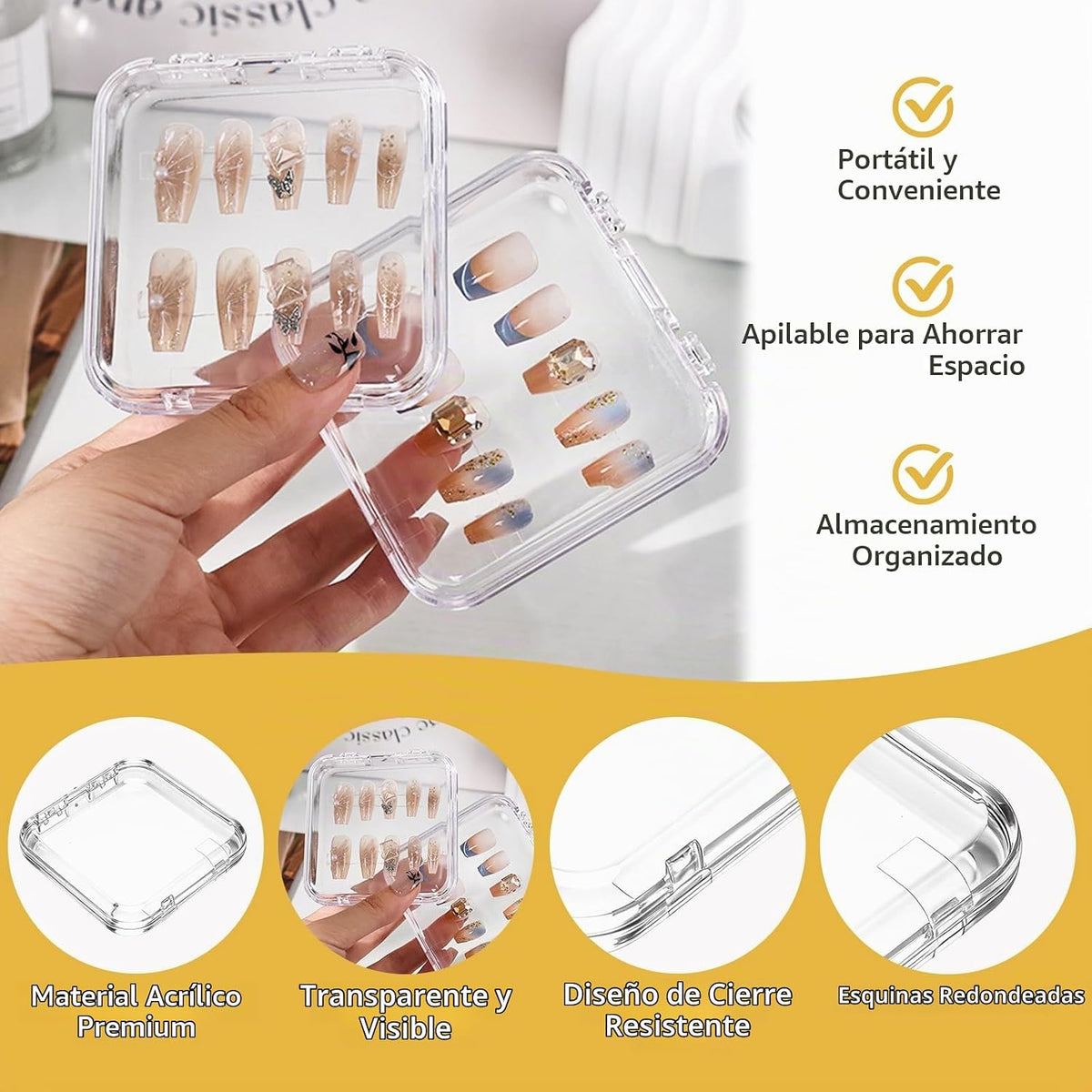 Caja de almacenamiento de uñas a presión de 60 piezas con cintas ad...