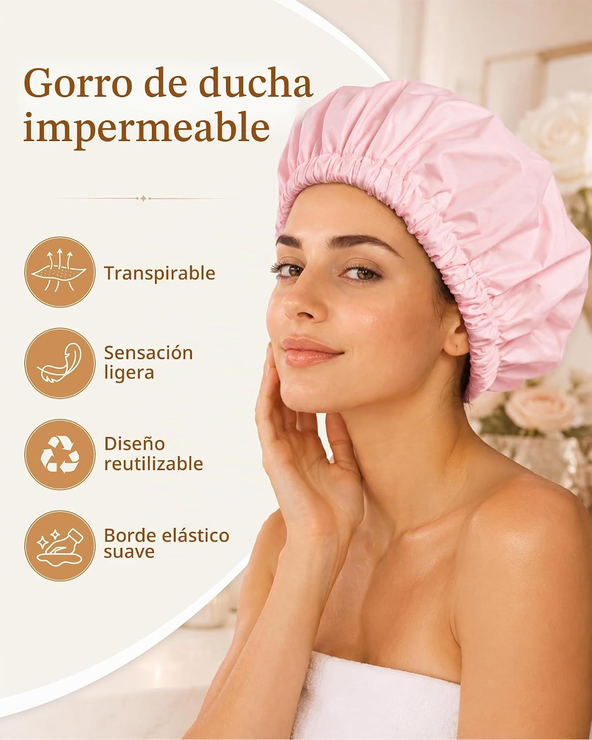 Edoneery Gorros de ducha para mujer, reutilizables, impermeables, g...