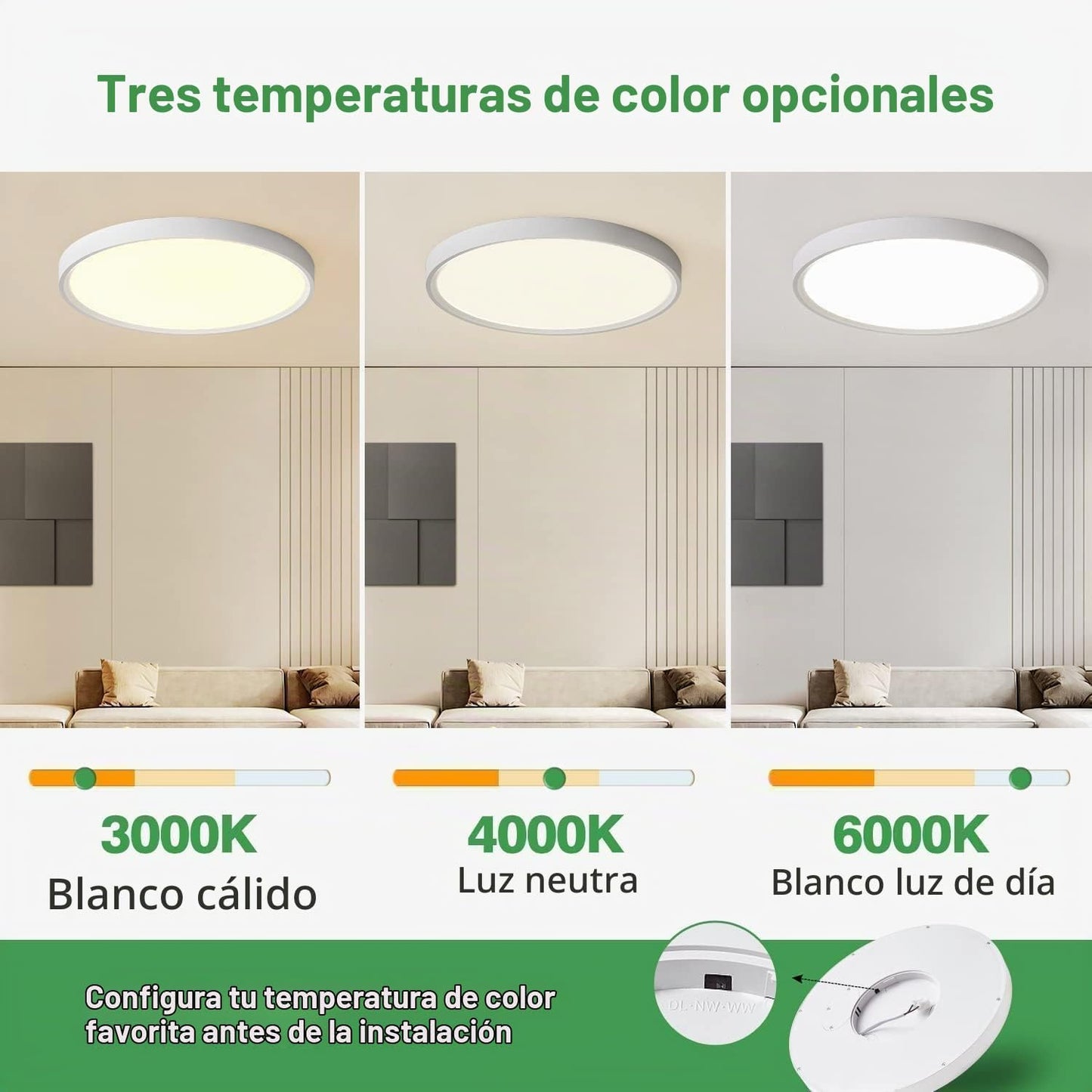 6PK - Lámpara LED de techo empotrada de 12 pulgadas, 24 W, 2520 LM,...
