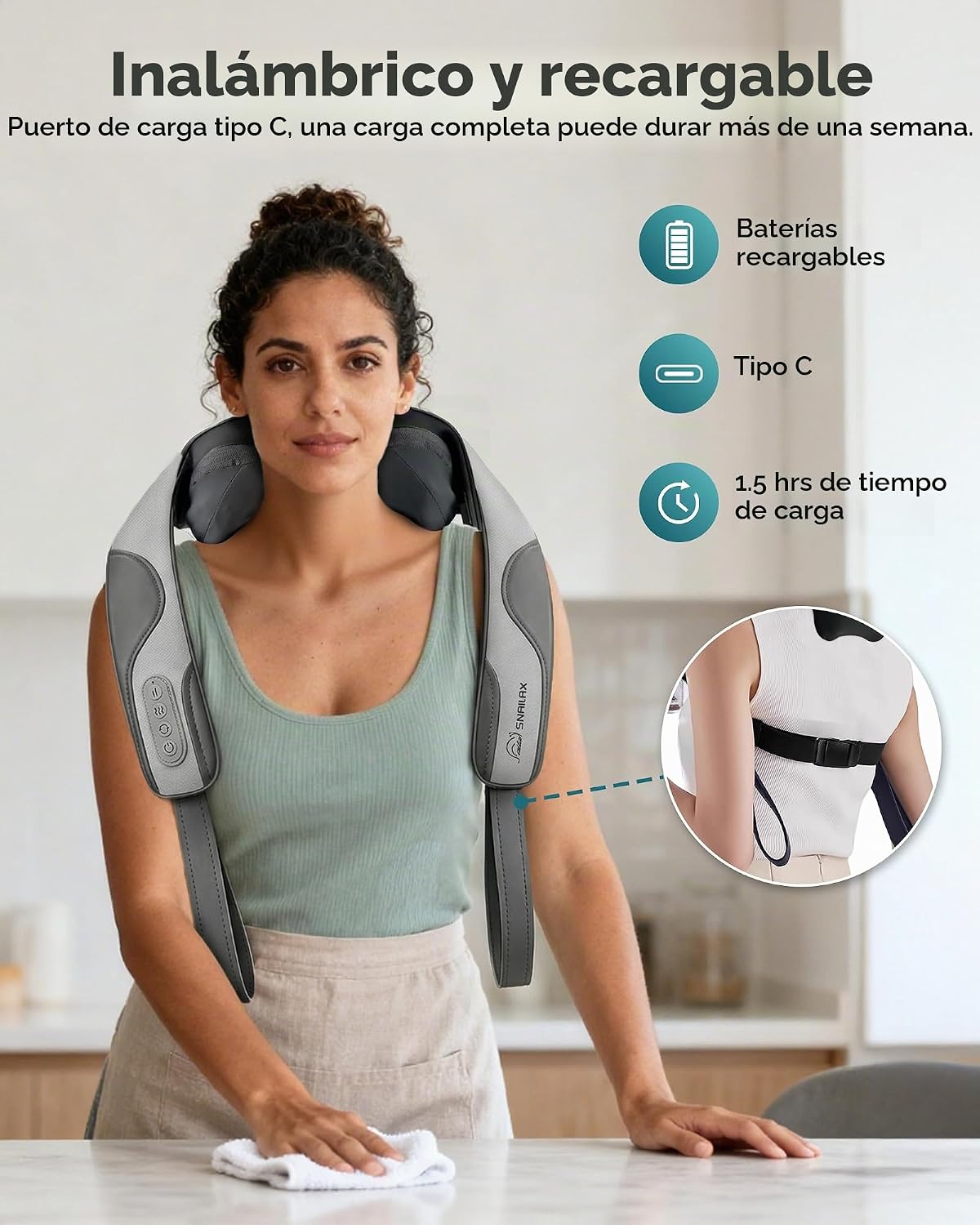 Snailax Masajeador de cuello inalámbrico \u2013 Masajeador de hombr...