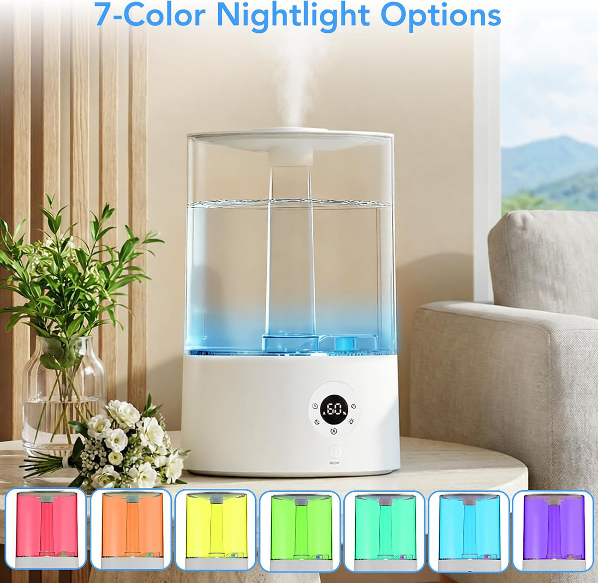 Electactic Humidificador de llenado superior de 4L para dormitorio,...