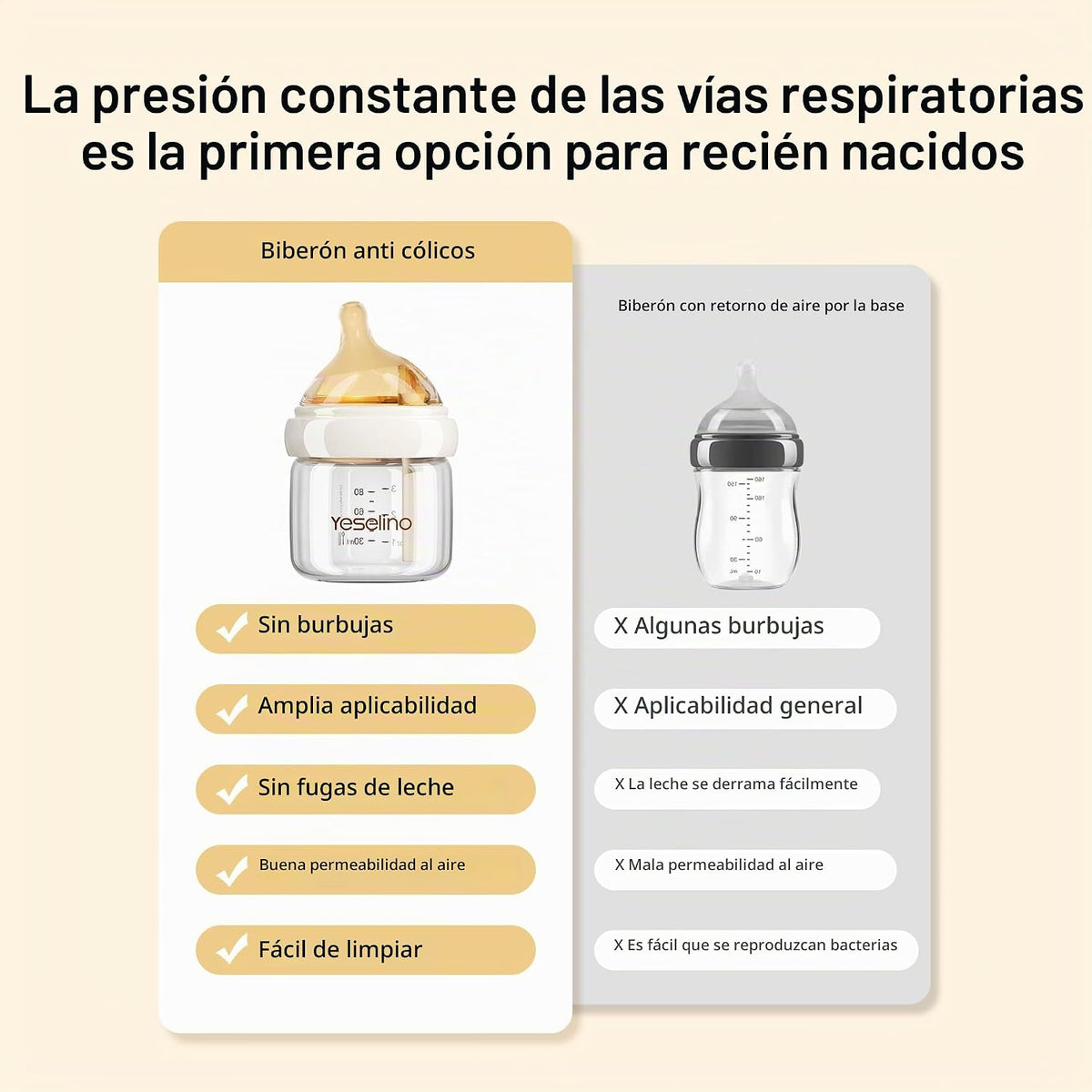 Biberón de cristal natural para lactancia, con sistema de ventilaci...