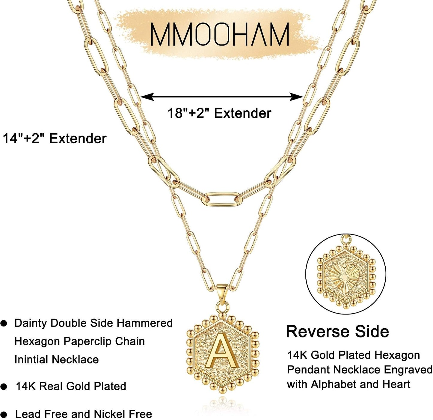 M MOOHAM - Delicado collar de oro para mujer, de 14 quilates, en ca...