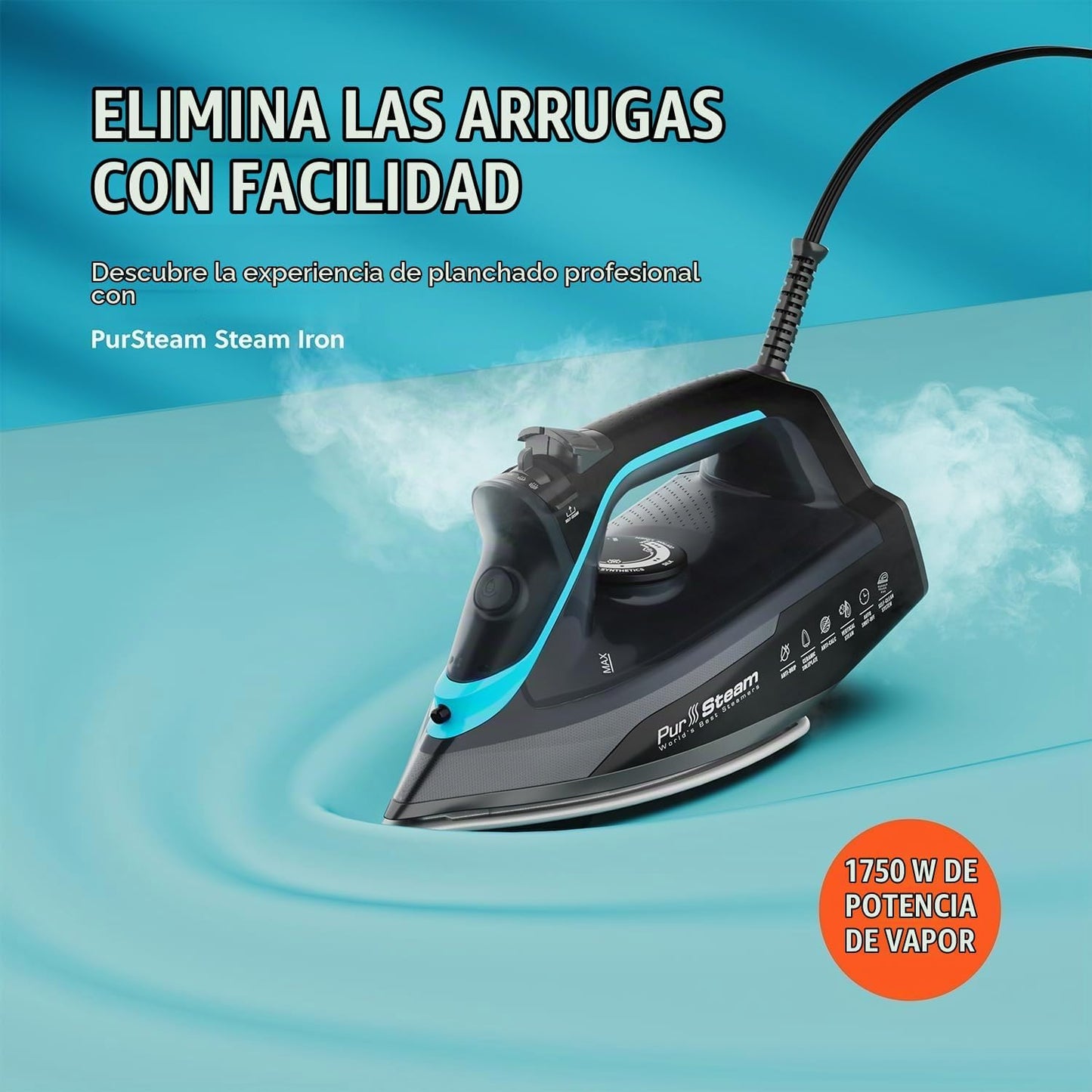 Pursteam Plancha de Vapor para Ropa 1700W con Suela Autolimpiante A...