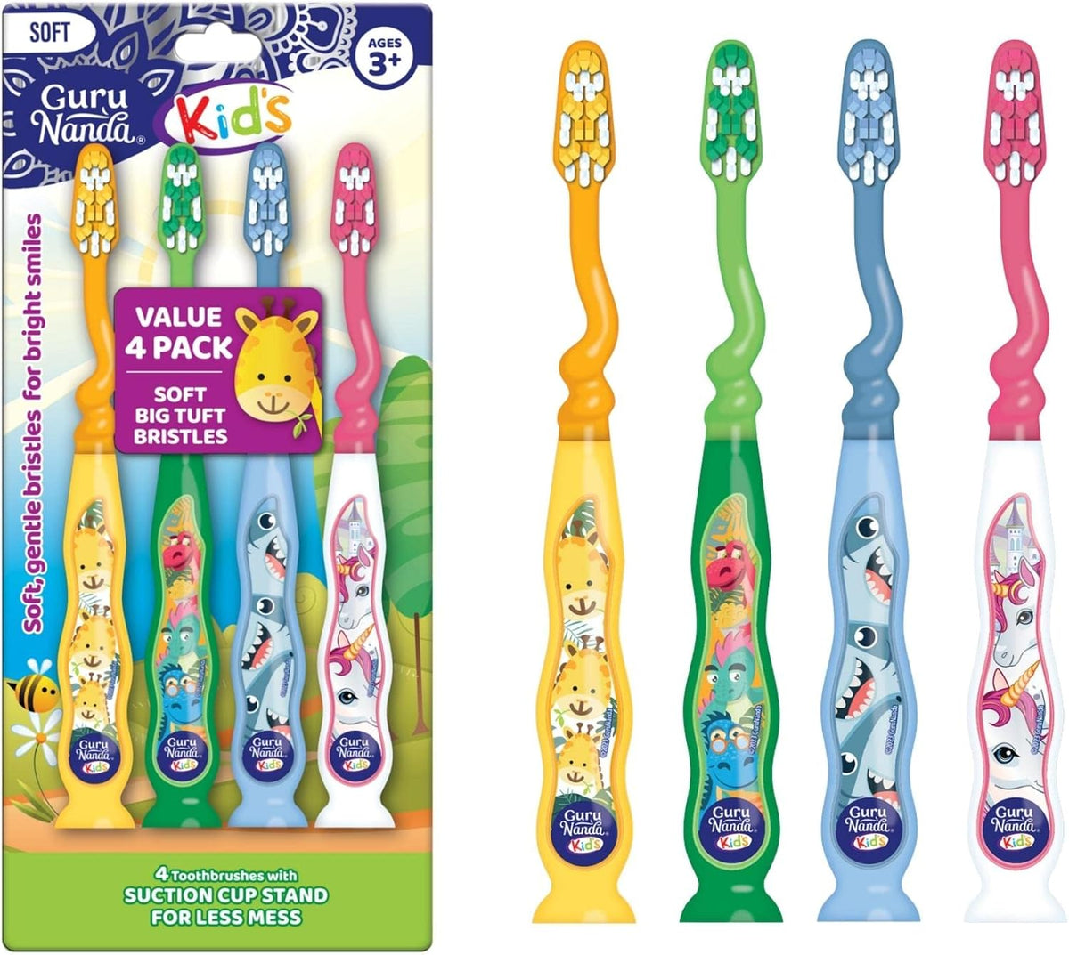 GuruNanda Cepillo de dientes para niños con ventosa y divertidos di...