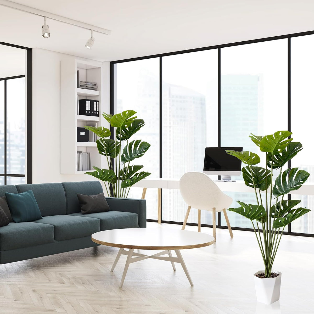 SAJANDAS Juego de 2 plantas artificiales Monstera Deliciosa en mace...
