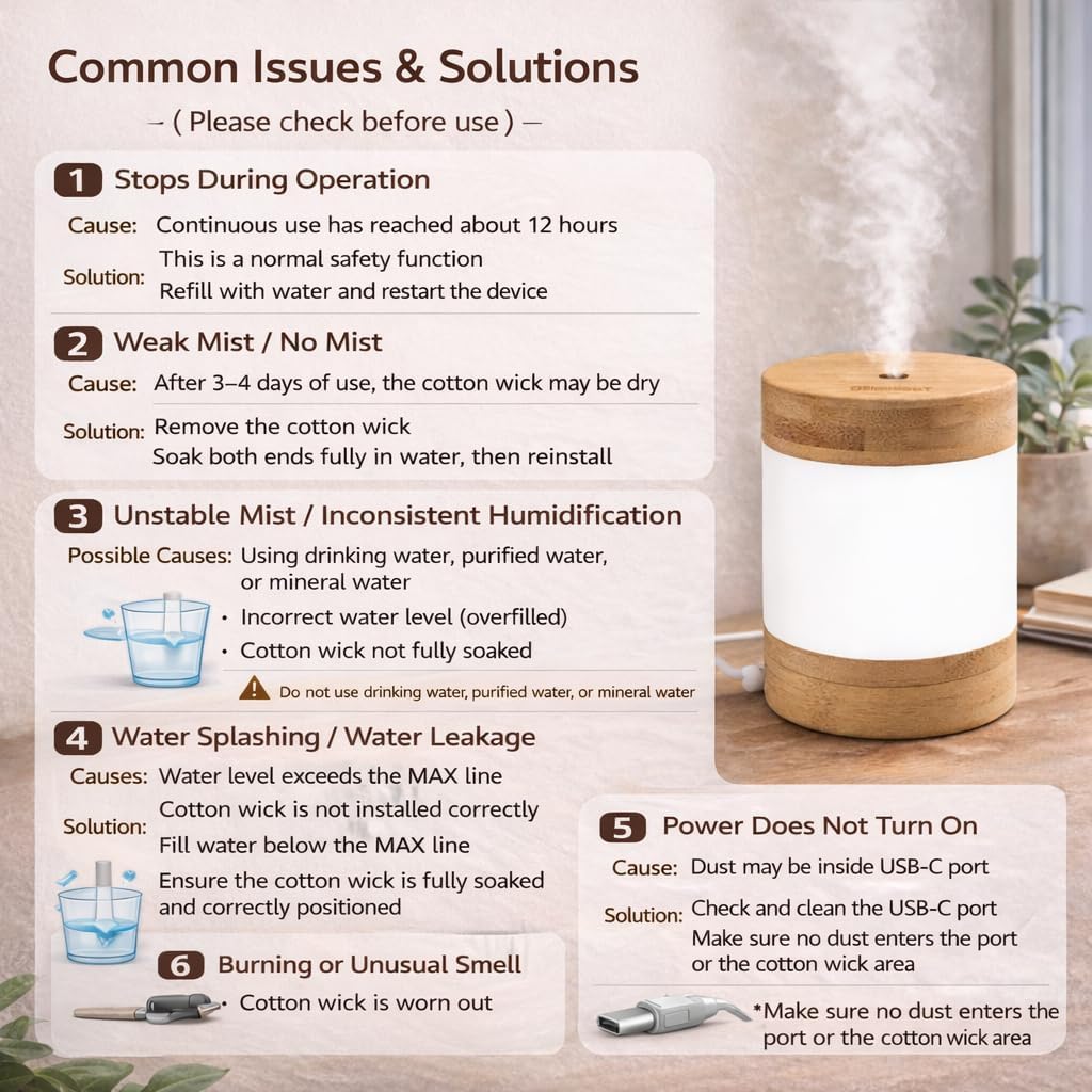 Humidificador de vapor frío de bambú con soporte para teléfono, min...