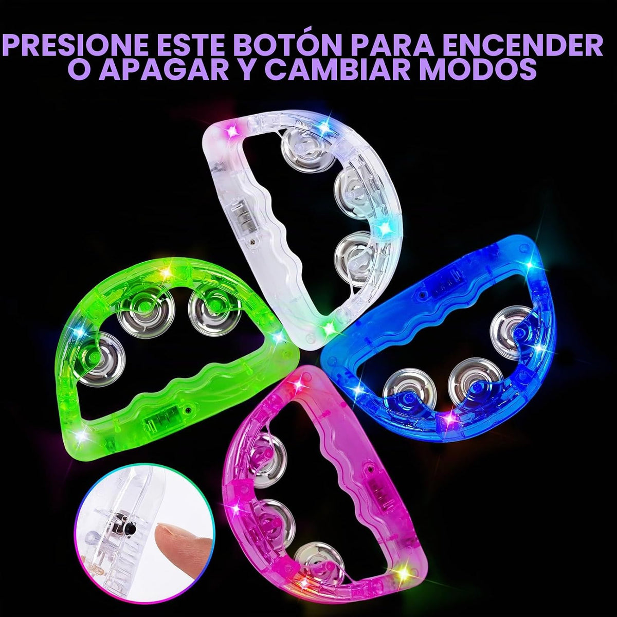 Panderetas musicales con luz LED: pandereta intermitente que brilla...
