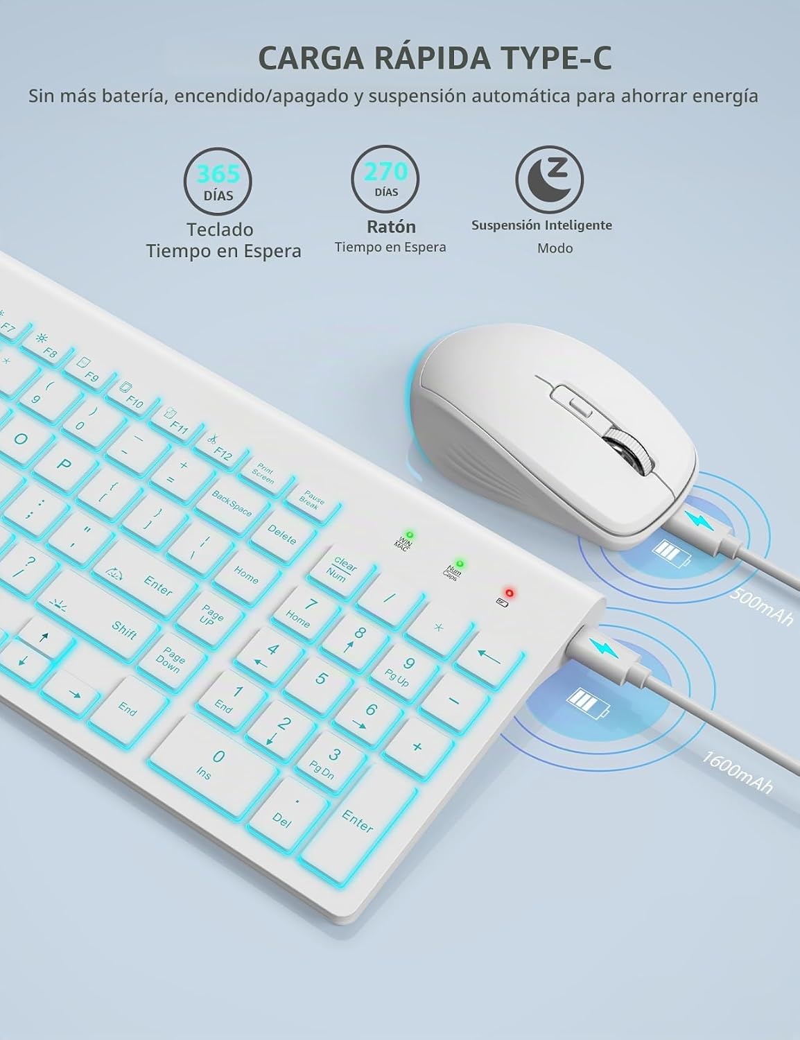 SABLUTE Combo de teclado y mouse inalámbricos retroiluminados, tecl...
