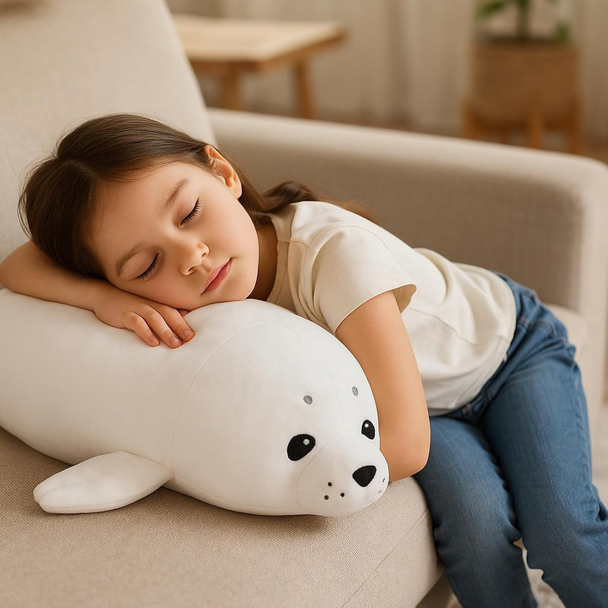WEIGEDU - Almohada de peluche con sello de bebé, color blanco, 20 p...