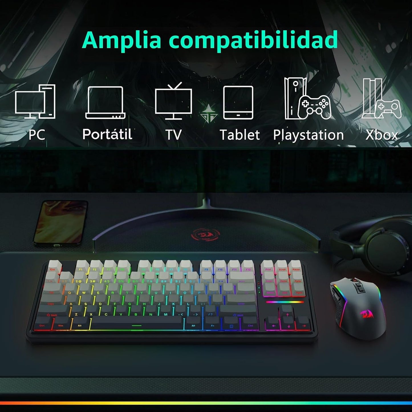 Redragon Combo de teclado mecánico inalámbrico y mouse, Bluetooth\/...