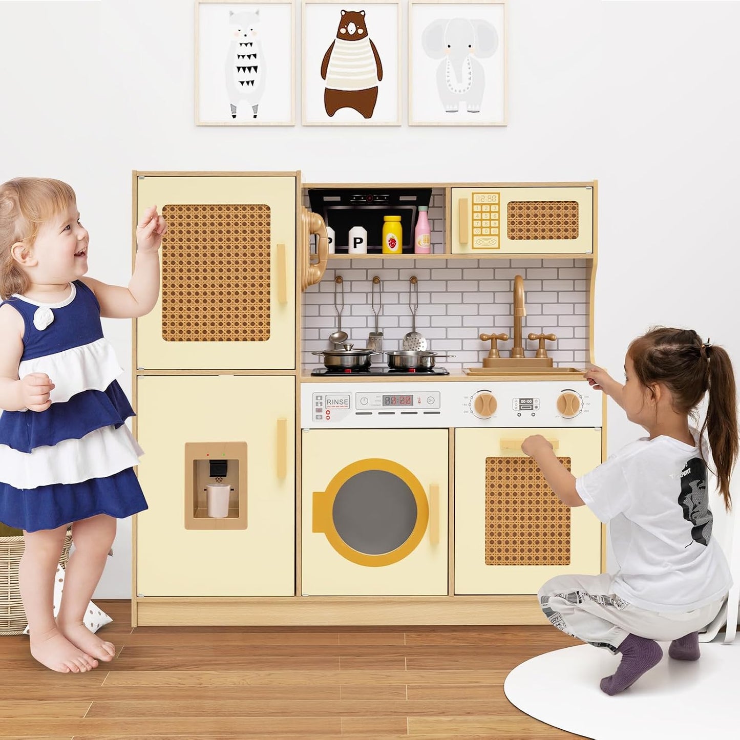 Costzon Juego de cocina para niños, juguete Montessori de madera pa...