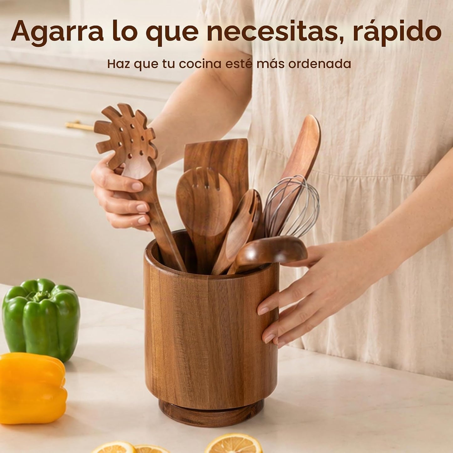 Fyctio Soporte para utensilios de madera de acacia, giratorio en 36...