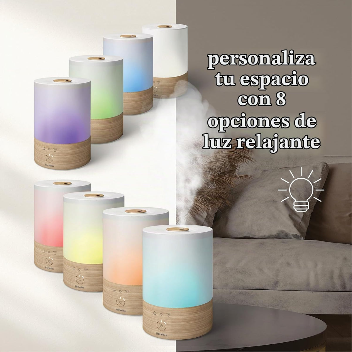 Homedics Humidificador ultrasónico de niebla fría, luz nocturna de...
