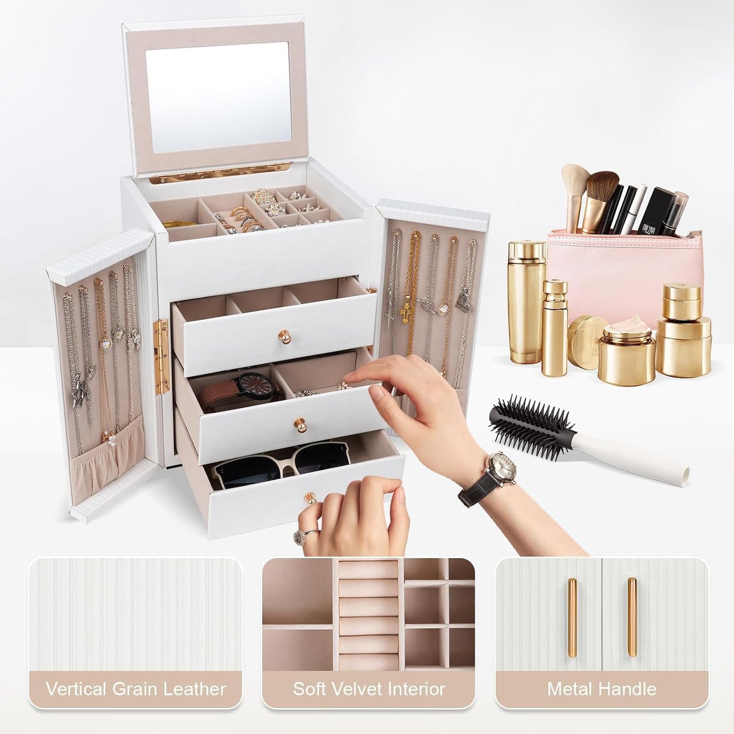 Dajasan Caja Grande de Joyería para Mujeres, Caja Organizadora de J...