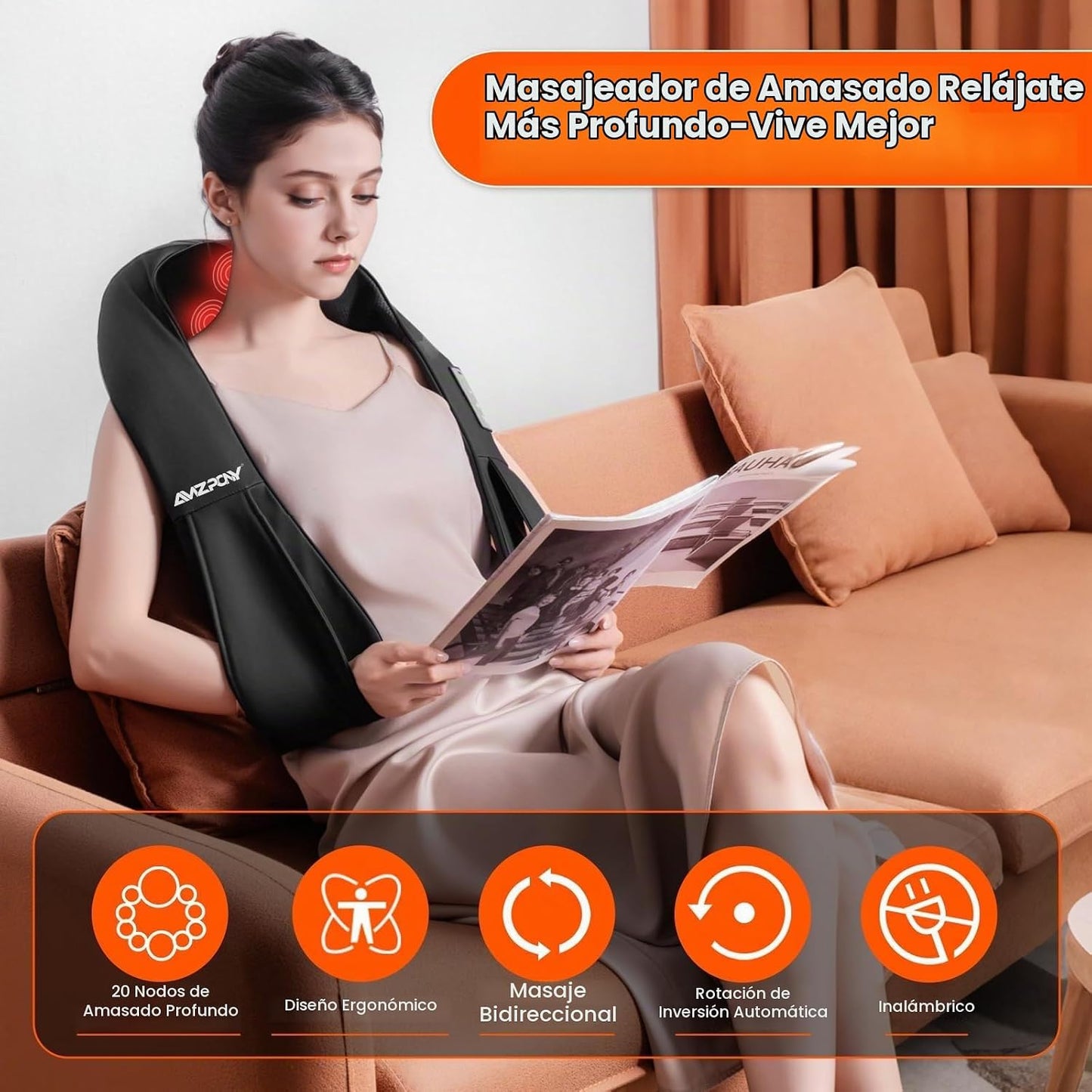 AMZPONY® Masajeador de cuello inalámbrico para aliviar el dolor de...