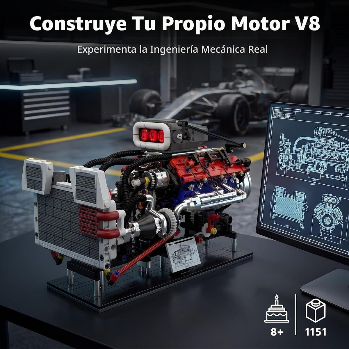 V8 - Juego de construcción de motor compatible con LEGO, kit de mod...