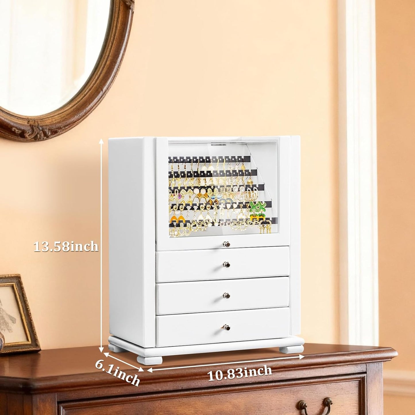 Srillollar Joyero organizador, cajas de joyería de madera rústica p...