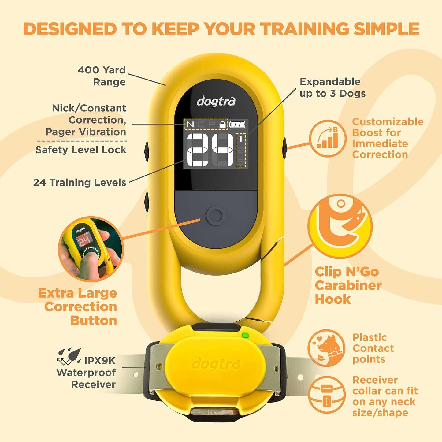 Dogtra CUE Amarillo \u2013 Collar electrónico para perros con contr...