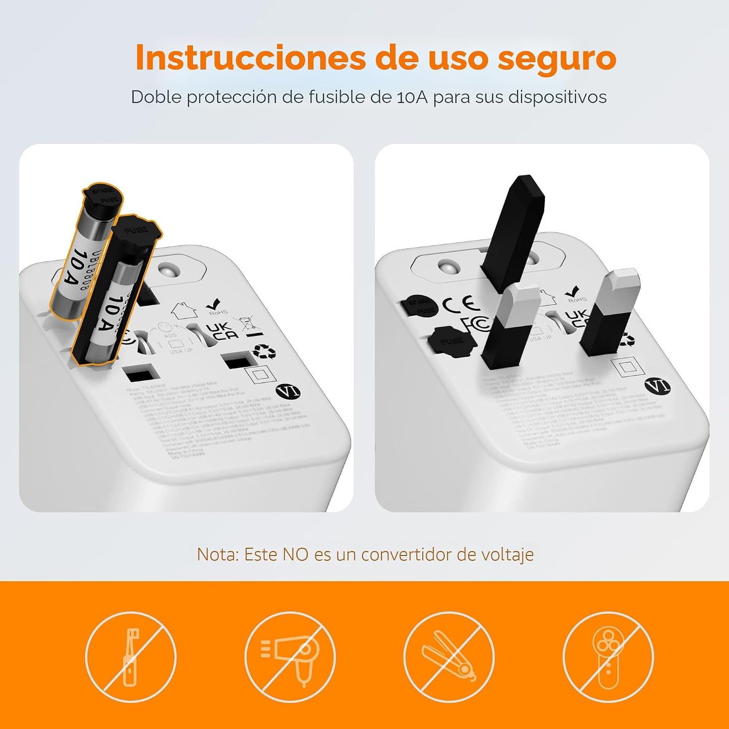 TESSAN Adaptador de viaje universal 28W, adaptador de corriente | A...