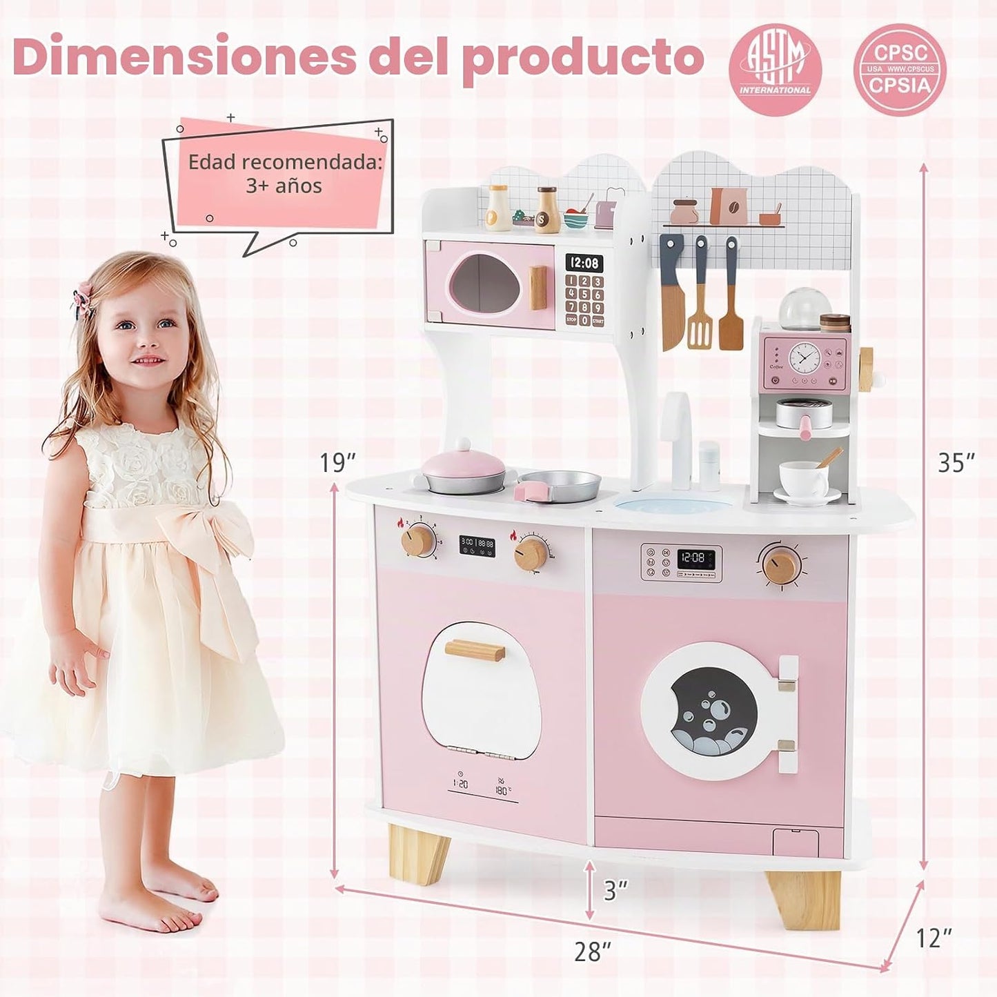 Costzon Cocina de Juguete de Madera, Juego de Cocina con Cafetera d...