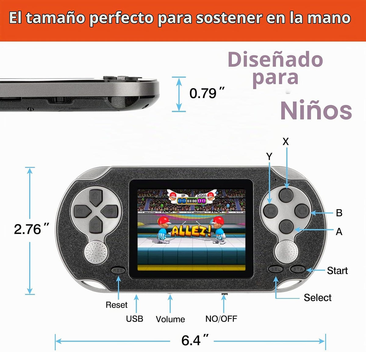TaddToy Juego de mano de 16 bits para niños y adultos, pantalla gra...