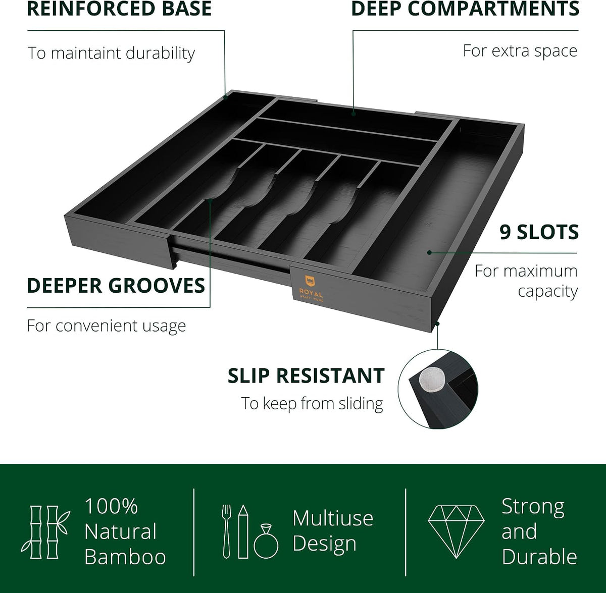ROYAL CRAFT WOOD Organizador de cajones de cocina de bambú de lujo,...