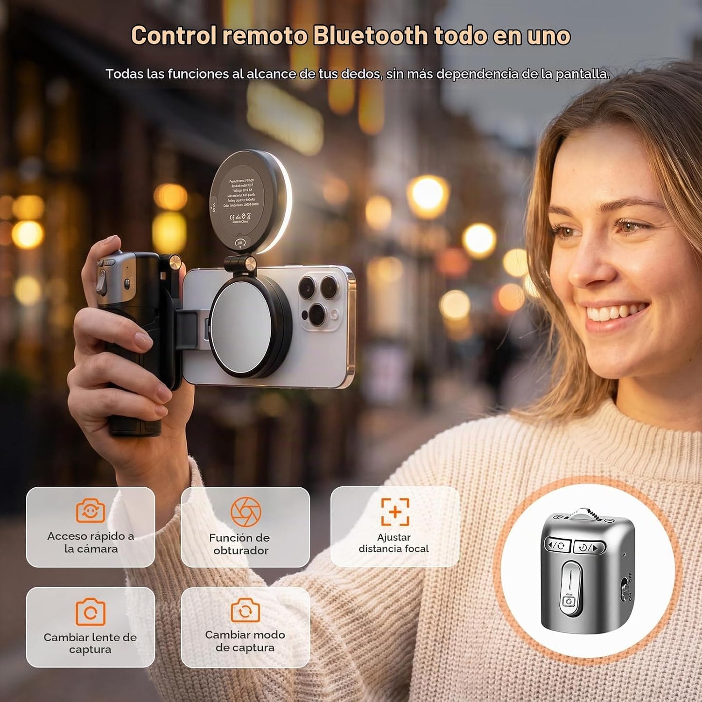AMAZEAR Agarre para cámara de teléfono con trípode para selfie, acc...