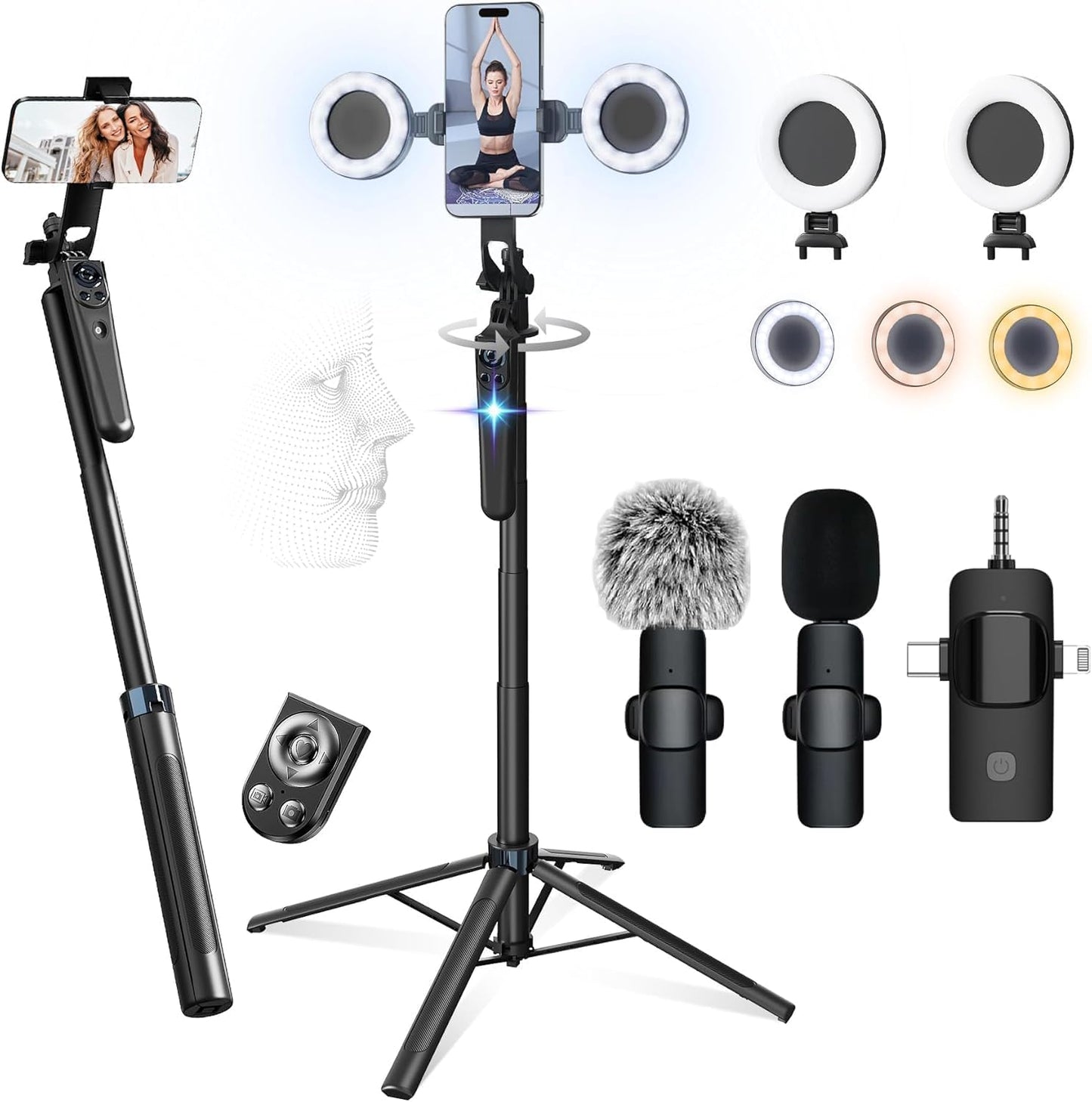 Kit de vlogging para iPhone\/Android, trípode de seguimiento facial...