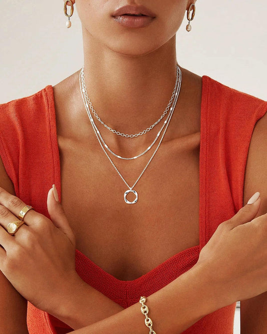 Picuzzy Collares en capas chapados en plata para mujer, collares ap...