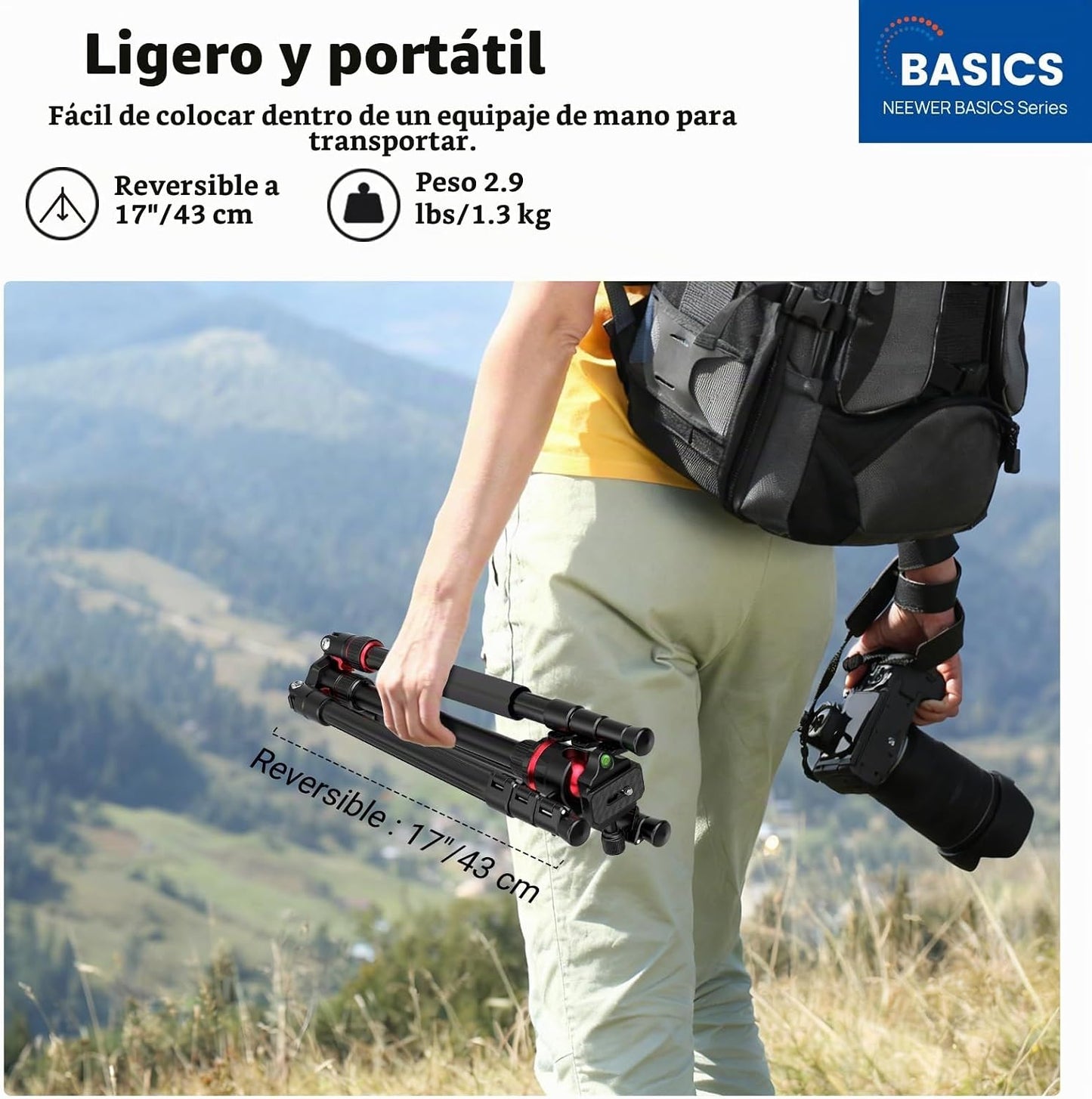 NEEWER Basics - Trípode de viaje de 72 pulgadas\/182 cm para cámara...
