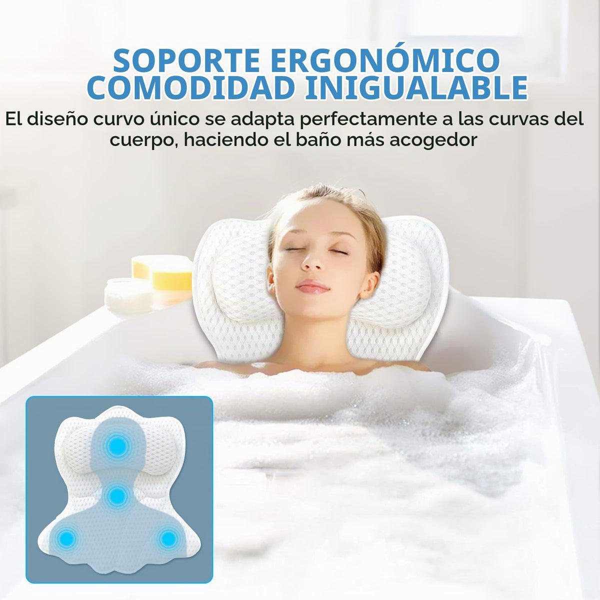 REEZEIVI Almohadas de baño para tina, almohada de baño con 6 ventos...