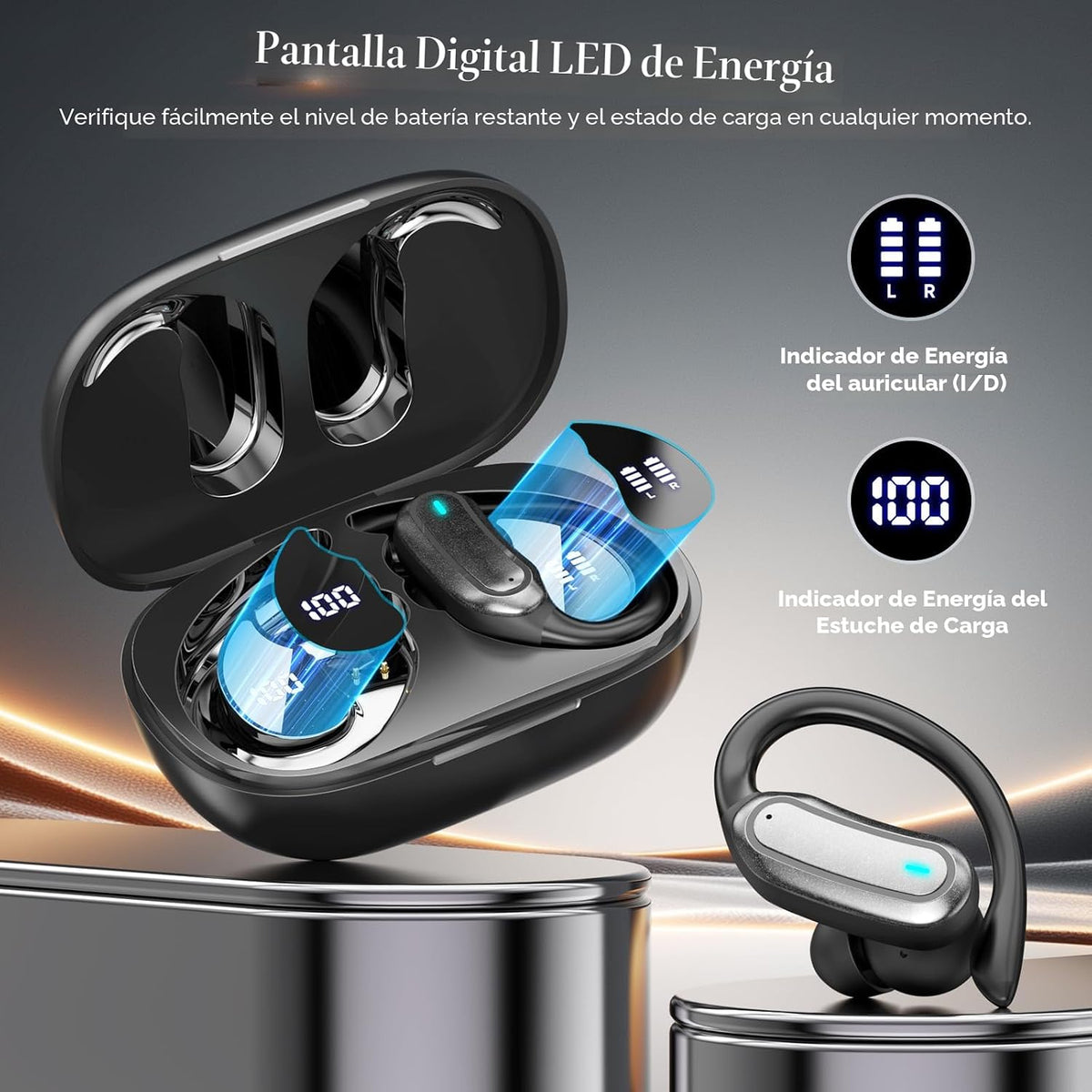 Auriculares inalámbricos Bluetooth, auriculares estéreo de 54 horas...