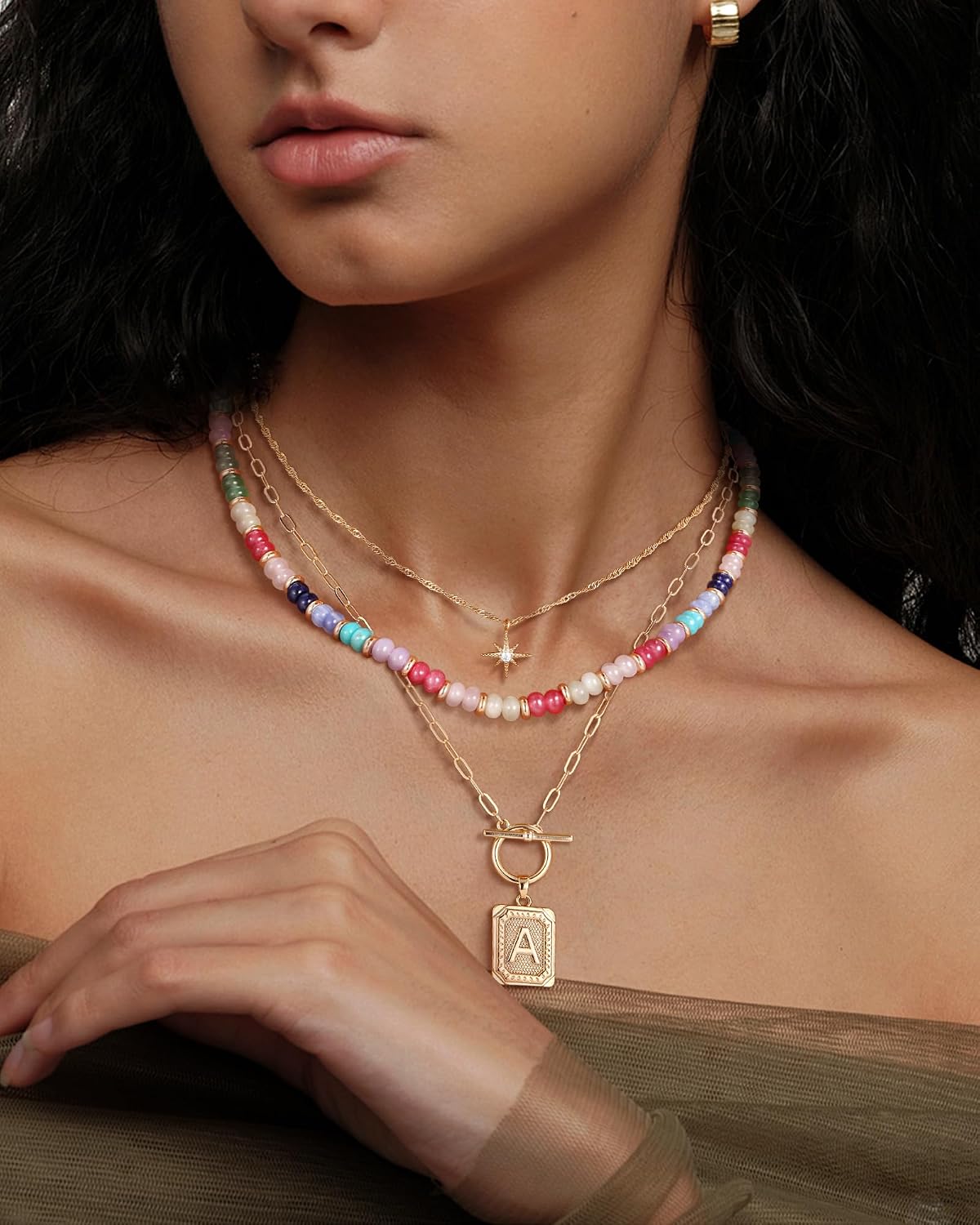 MJartoria Collares con iniciales en capas para mujer, modernos, col...