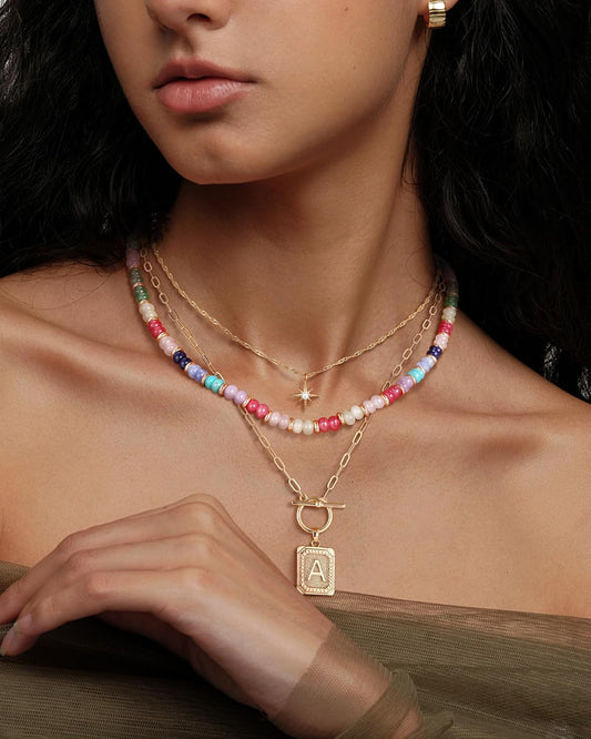 MJartoria Collares con iniciales en capas para mujer, modernos, col...