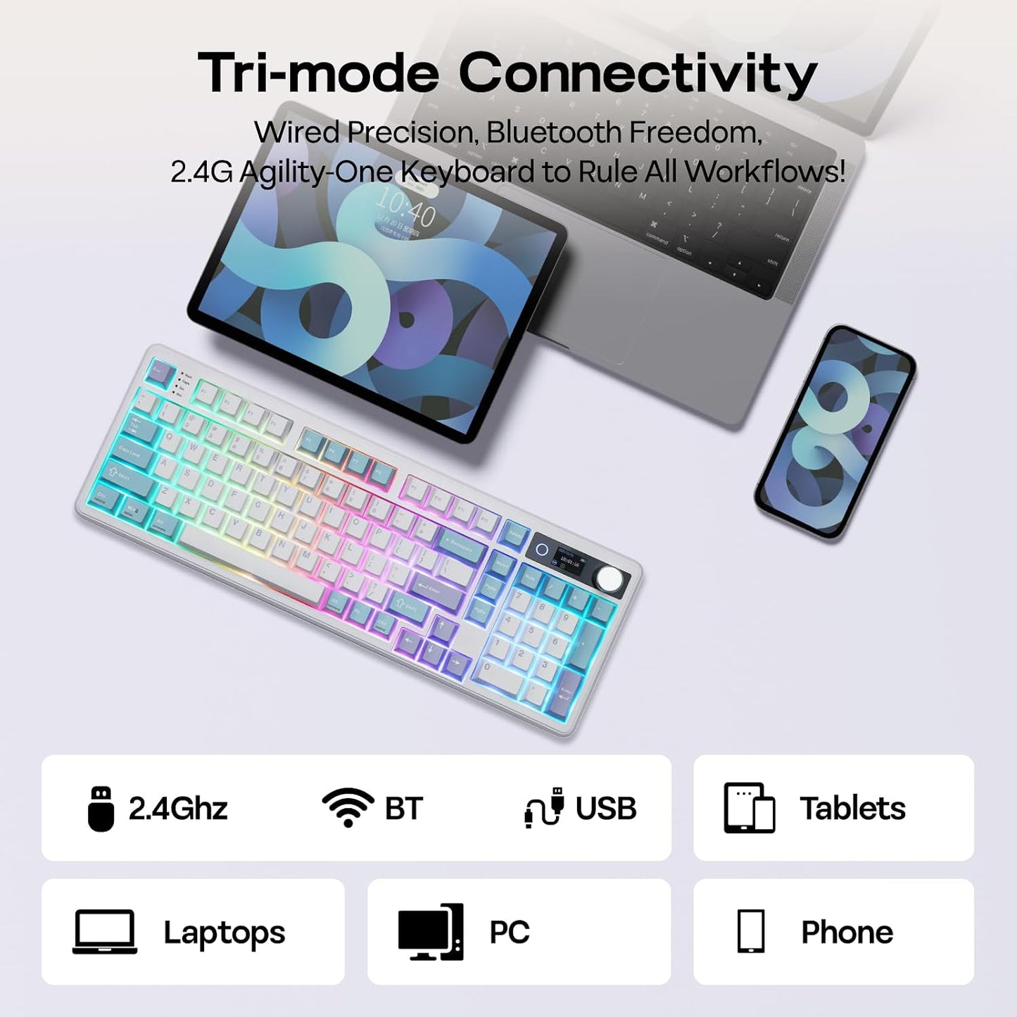 Teclado mecánico EPOMAKER TH99 PRO 96% con pantalla y perilla + rat...