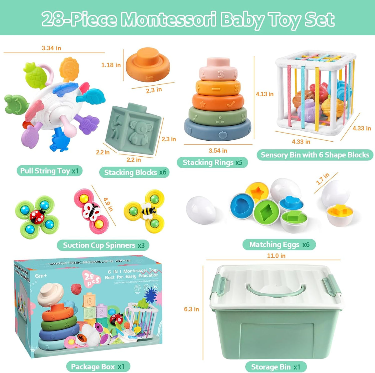 Plunack Montessori Toys - Juego de aprendizaje sensorial 6 en 1 | B...