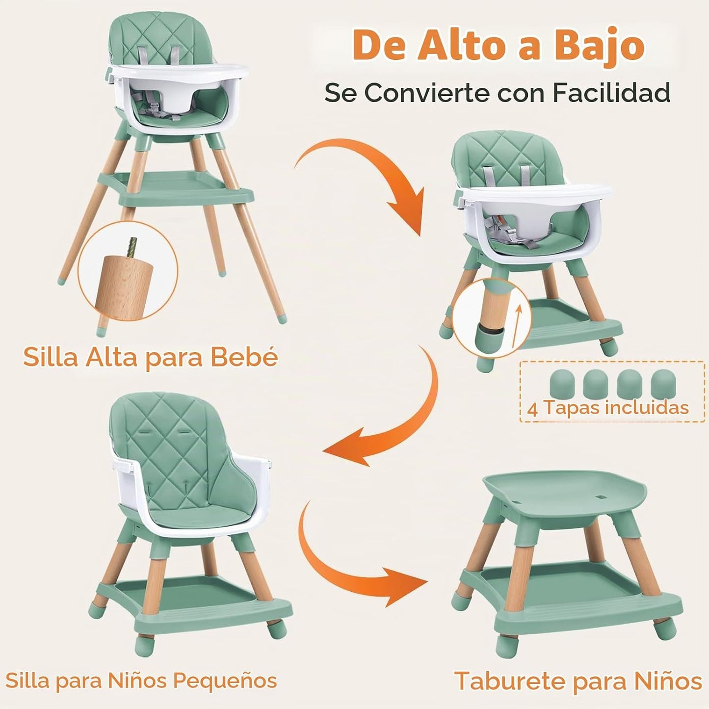 Babyliebe Silla alta para bebé, silla alta de madera convertible 8...
