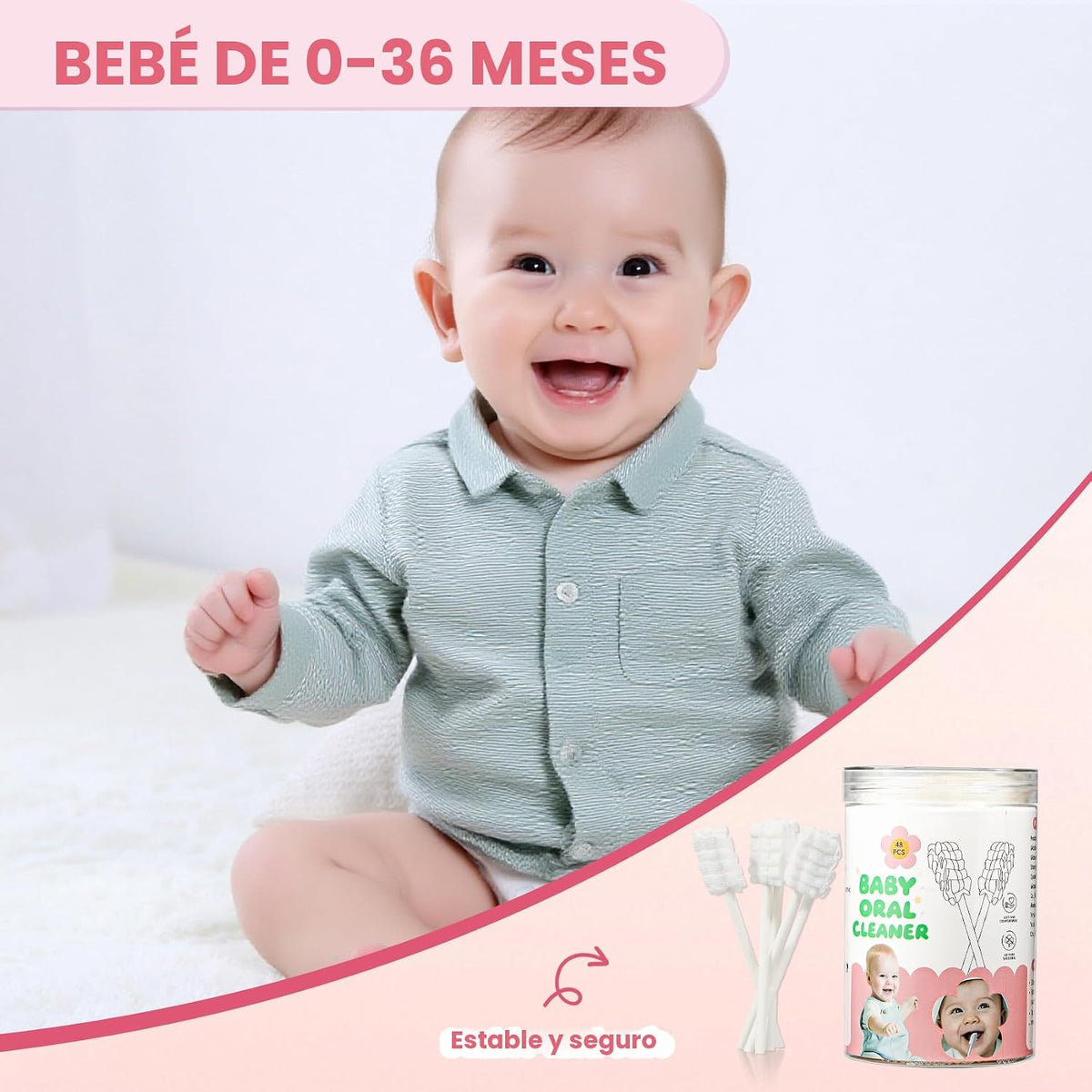 VUXHUAR - Limpiador de lengua y boca para bebé, 48 hisopos de gasa,...