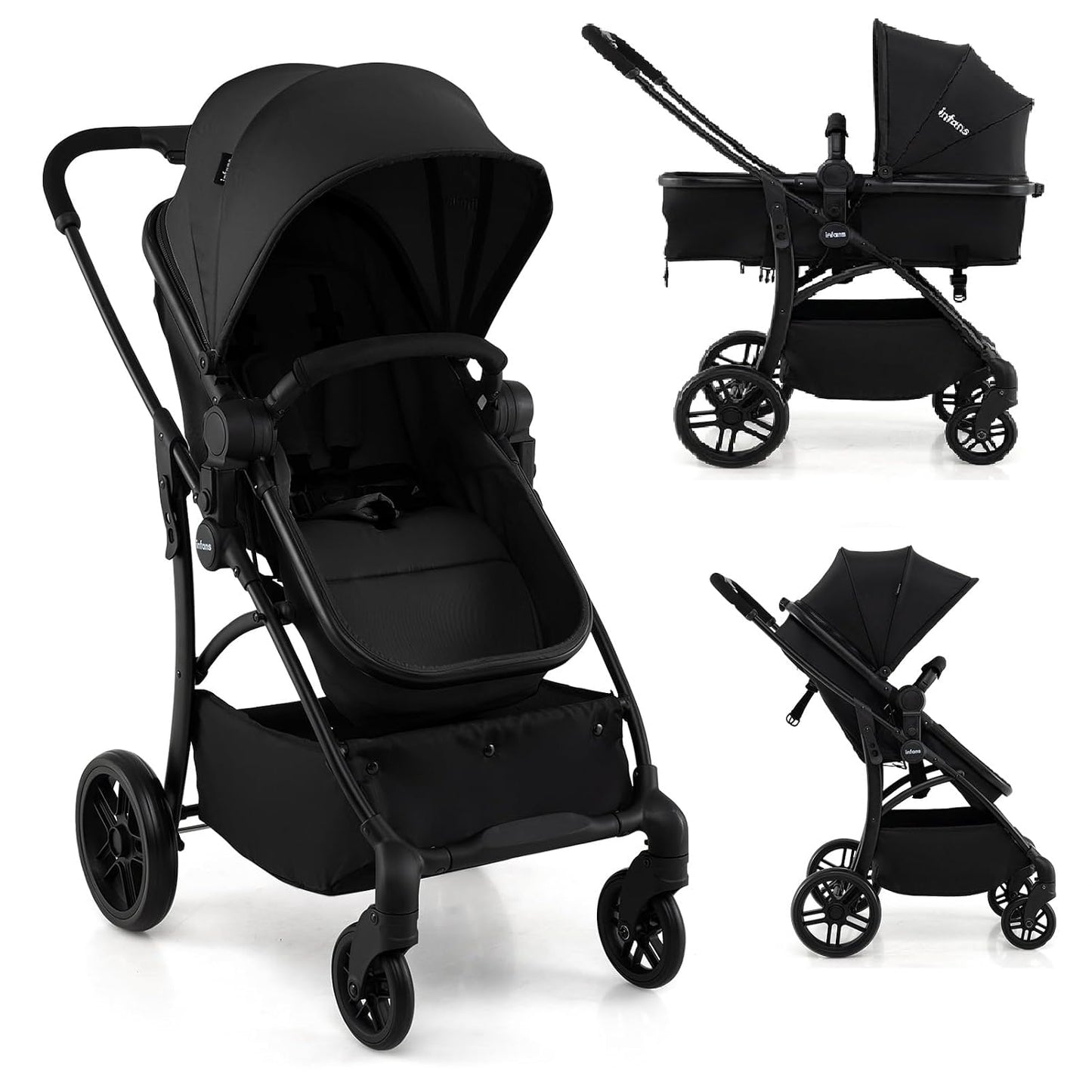 INFANS Cochecito de bebé 2 en 1, cochecito convertible con moisés,...
