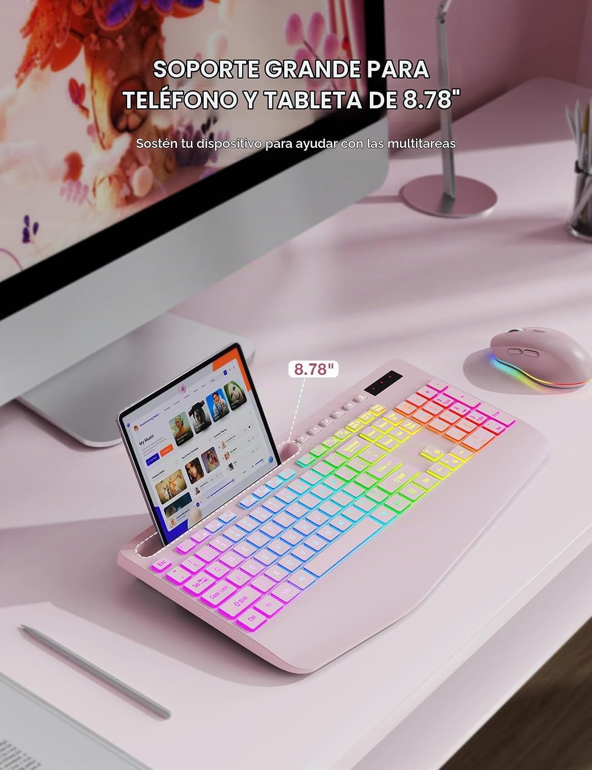 Combo de teclado y mouse inalámbricos, 9 efectos retroiluminados, r...