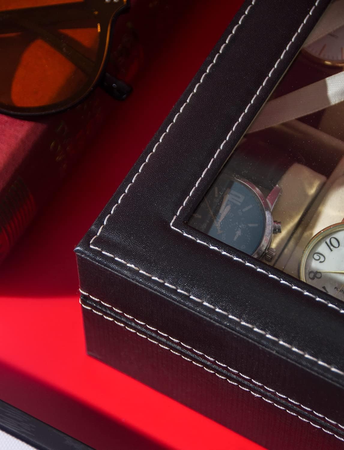Ausalivan Vitrina de relojes para hombres, caja organizadora de rel...