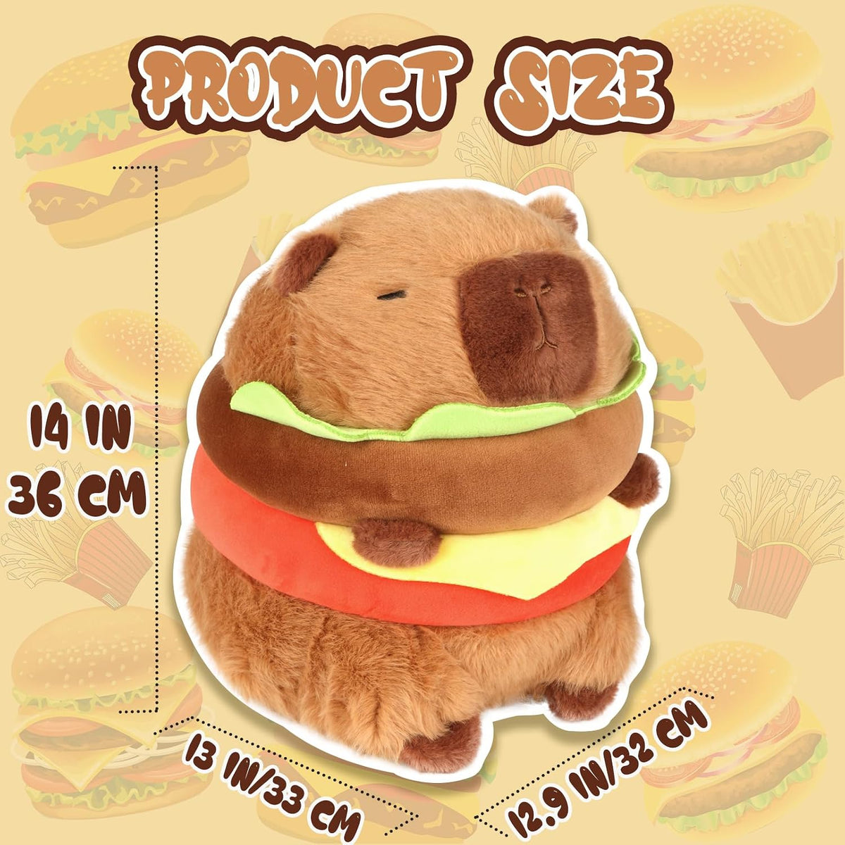 CHDBLOCK Hamburger Capybara - Peluche de 14 pulgadas, lindo animal...