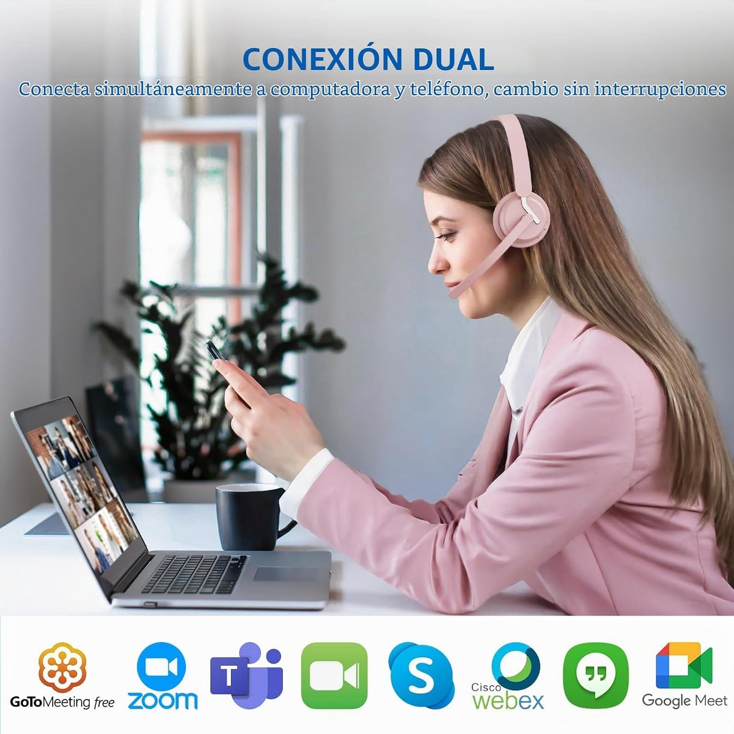 awatrue Auriculares inalámbricos con micrófono para el trabajo, aur...